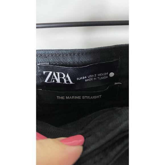 Zara The Marine Straight Jeans Wide Leg High Rise Women's 2 Black Pants Classic - Picture 3 of 5